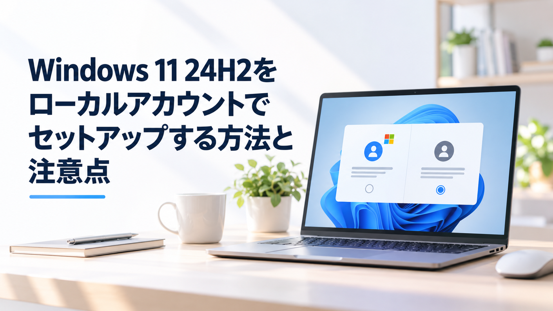 Windows 11 24H2の初期設定でMicrosoftアカウントとローカルアカウントの違いを確認しているPC