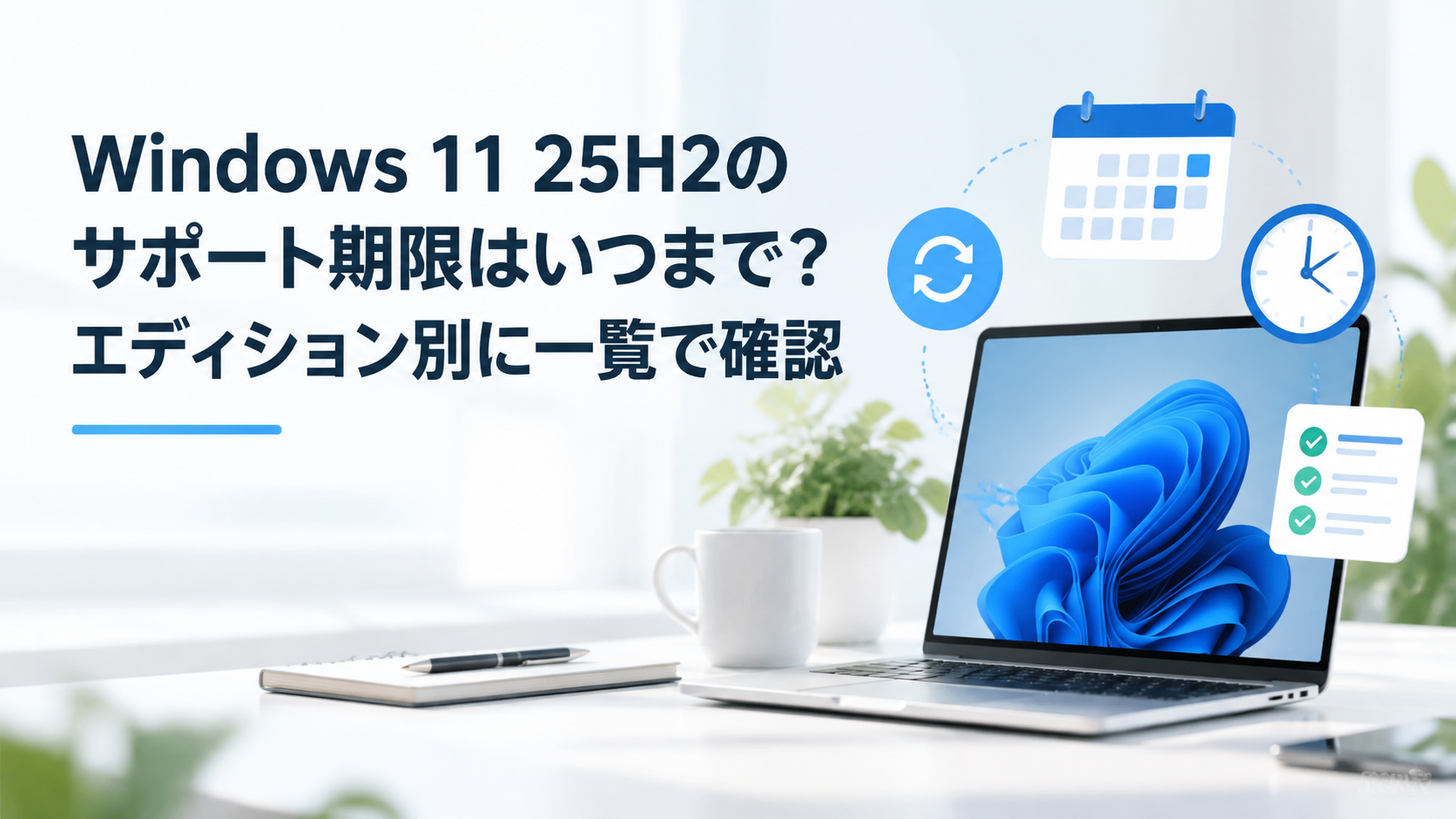 Windows 11 25H2のサポート期限とパソコンの更新管理を確認するイメージ