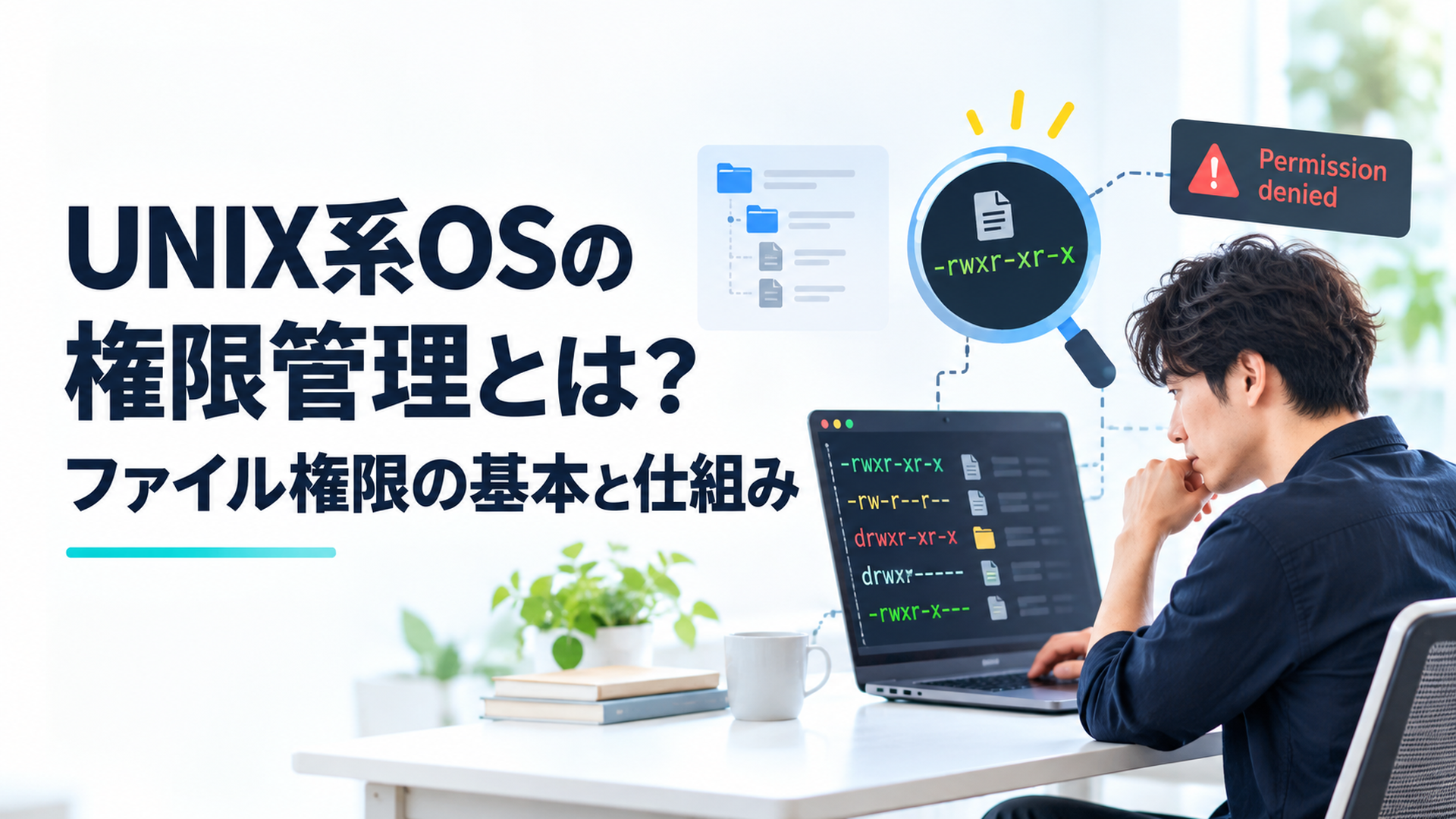 Linuxでファイルの所有者とrwx権限を確認しPermission deniedの原因を調査するSEのイメージ